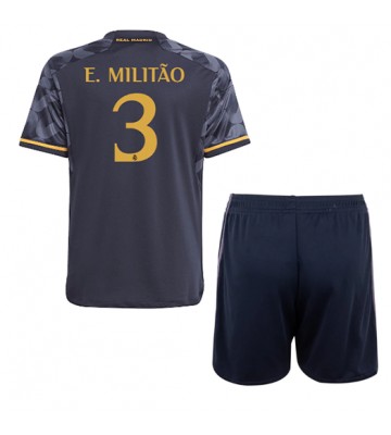 Real Madrid Eder Militao #3 Bortaställ Barn 2023-24 Kortärmad (+ Korta byxor)